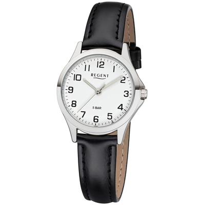 Quarzuhr REGENT, schwarz (schwarz, weiß), Armbanduhren, Damen, Quarzuhr, Armbanduhr, Damenuhr, analog, Lederimitat-Armband