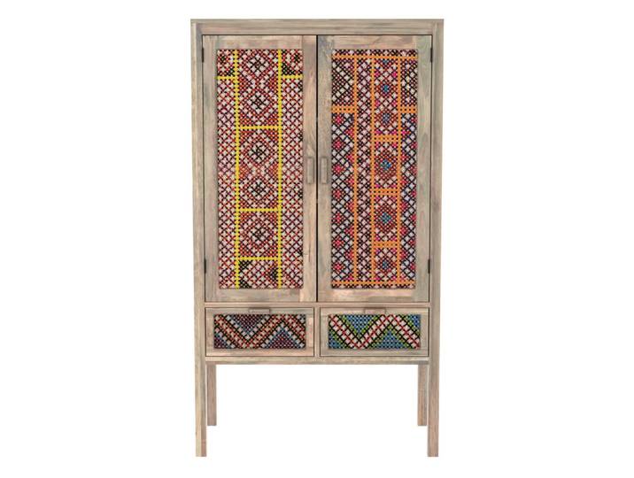 Armoire 2 portes 2 tiroirs en manguier et cannage coloré