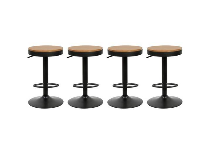 B.LIVEM LOT DE 4 TABOURETS DE BAR RONDS - COLORIS BOIS - PIEDS MÉTAL NOIR - Φ36CM - HAUTEUR RÉGLABLE