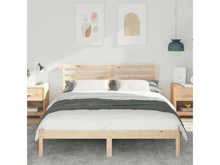 KTHLBRH Bettgestell, Kiefer, massiv, 150 x 200 cm, Braun Plattform-Design, glatte Oberfläche, minimalistischer Stil, rechteckig