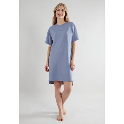 Nachthemd TOM TAILOR "Charlotte", Damen, Gr. 44 (XXL), N-Gr, Kurzarm, Single Jersey, blau, Single Jersey, Obermaterial: 100% Baumwolle, bequem knielang, Rundhals, Kleider Nachthemd, mit Logo, Kurzarm, Rundhalsausschnitt, hautfreundlich, atmungsaktiv