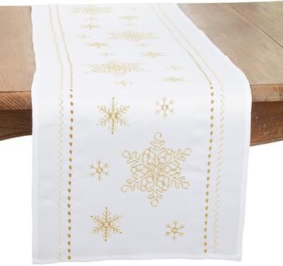 Saro Lifestyle "Sophisticated Snowflake Table Runner with Intricate Embroidery - 16""x72"""