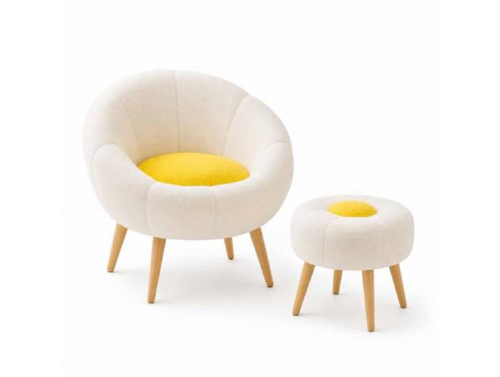 Hanah Home Stylish Wing Chair & Side Table Set (2 Pieces), White & Yellow, 100% Melamine Coated, Super Soft Sponge, Perfect for Modern Living Spaces