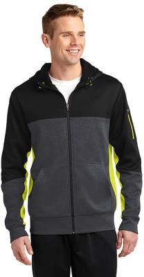Sport-Tek ST245 Tech Fleece Colorblock Full-Zip Hooded Jacket in black size Small   Polyester