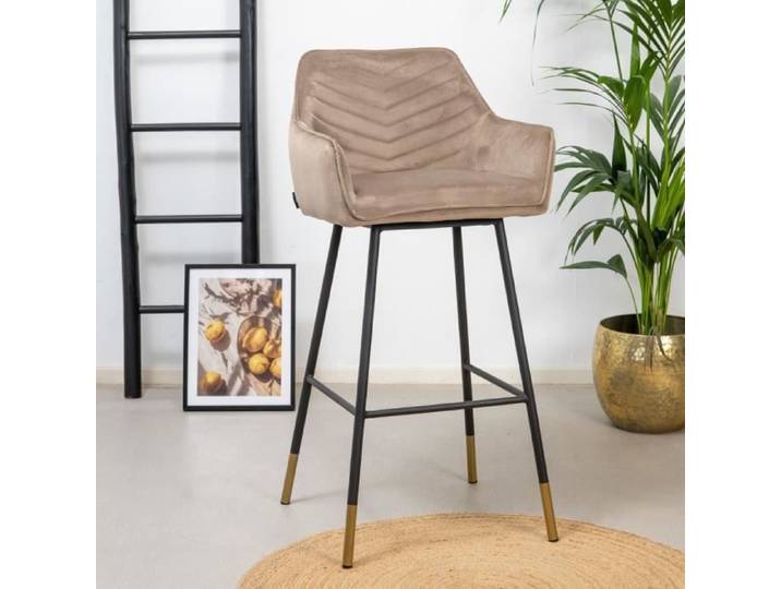 Livin24 Tabouret de bar velours Fiona taupe 70-83 cm