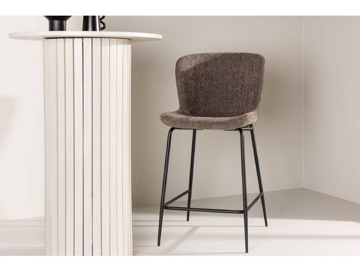 Barhocker Sonee - Mit weichem Bouclé Stoff - Braun - Luxusbetten24