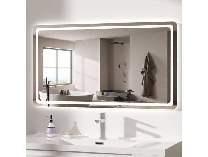 Miroir Salle de Bain LED 100x60 cm Antibué Rectangulaire Miroir Mural 3 Couleurs Luminosité Dimmable Tactile Horizontale/Verticale