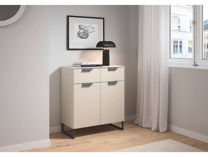Commode Aditio avec 2 portes & patins 80 x 92 x 44cm Beige/Cachemire