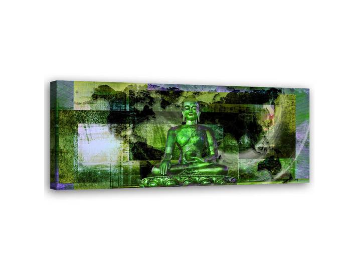 Feeby Wandbild grüne buddha statue, Grün, Orientalisch, Rechteckig, 90x30 cm, Bilder & Rahmen, Bilder, Leinwandbilder