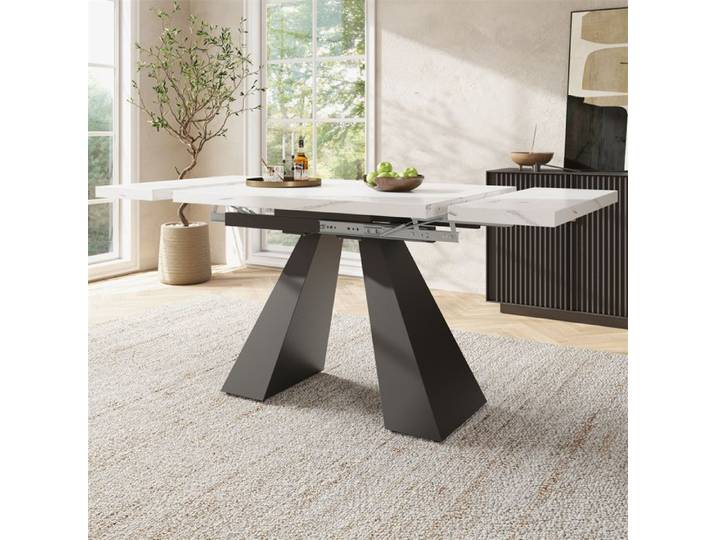 Table Extensible Salle a Manger Table Extensible Grand Plateau Travail Table de Cuisine 4 Personnes MDF Blanc Marbre