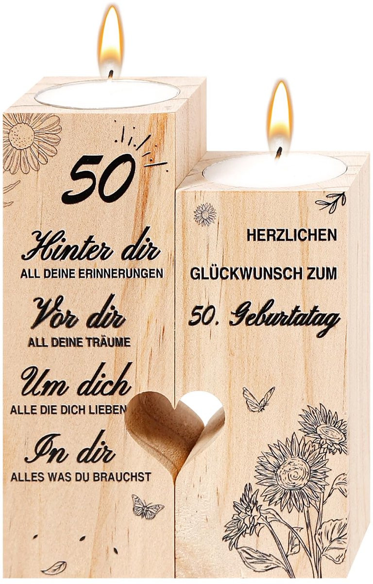 Kaarsenhouder voor 50e verjaardag decoratie cadeau voor volwassenen