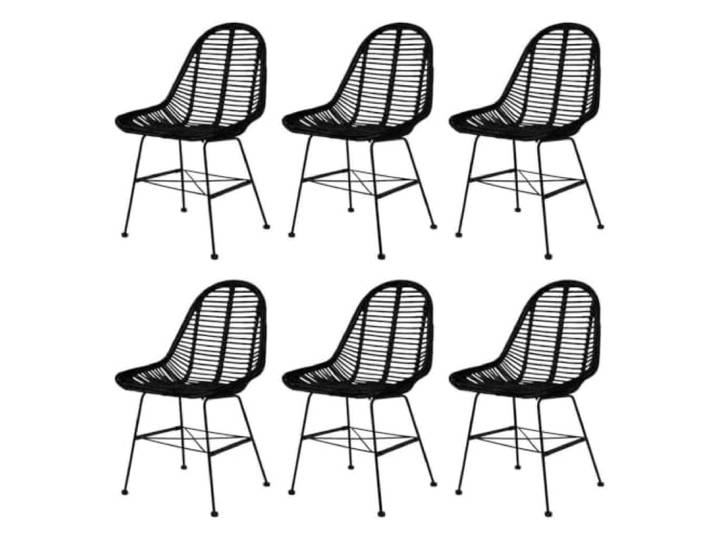 KUTYWEXFM 6er Set Esszimmerstühle Rattan Schwarz Küchenstühle Rustikale Lehnstühle aus naturbelassenem Rattan mit robusten Schmiedeeisen-Beinen für Küche und Esszimmer.
