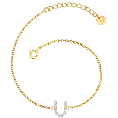 Gliederarmband GLANZSTÜCKE MÜNCHEN "GSM1976", gold (gelbgold, weiß), Armbänder, Damen, Silber 925 (Sterlingsilber), Gliederarmband, mit Buchstaben-Anhänger