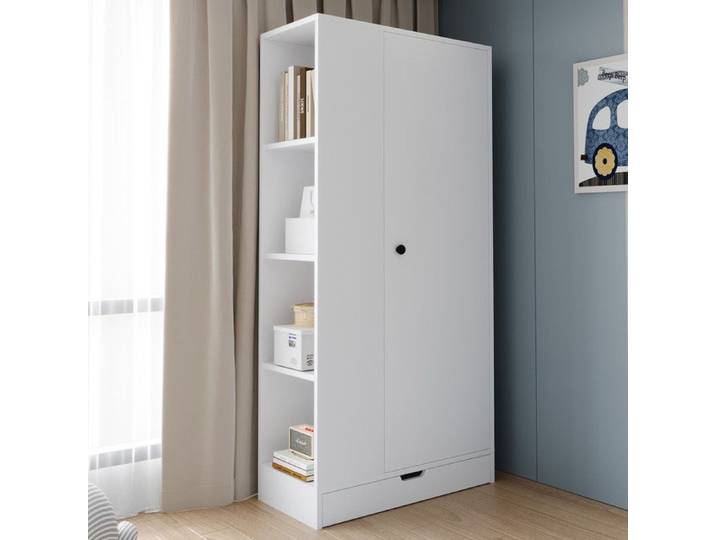 Armoire 70x40x170 cm - MODERNLUXE - 1 porte - Étagères ajustables - Blanc