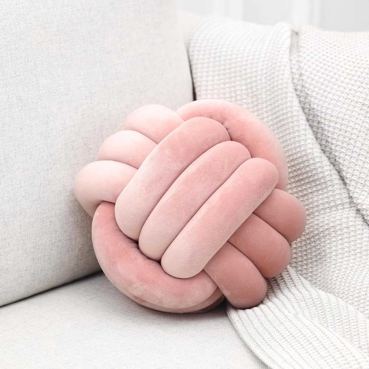 Dailygoods Knoopkussen Roze - Rond Decoratief Pluche Sierkussen