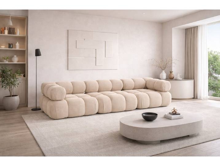 Kaiser Möbel Sofa Modulares 3-Sitzer-Sofa, gerade Couch, Stoff Salvador, Selia, 3-Sitzer, Veloursstoff Salvador, modernes Design,weiche, abgerundete Linien