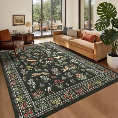 Garvee Playful Animals Botanical Design Area Rug