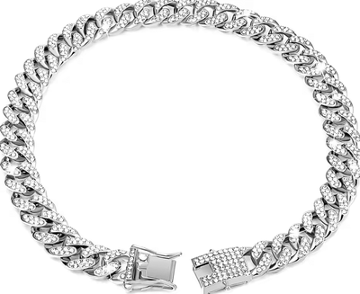 Inspire Curations RoyalPaws Cuban Link Rhinestone Pet Necklace silver 9.8inch 25cm