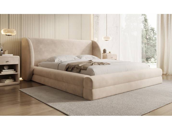 Designer Polsterbett Liv in Samt mit Stauraum - 180x200 - Senfgelb - Luxusbetten24