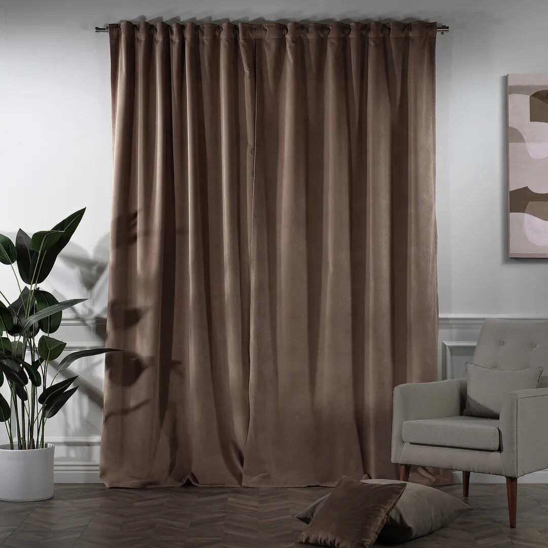 Lilijan Home & Curtain Extra Long & Extra Wide Matte Velvet Curtain Panel 19 BEAVER 130cm Width x 145cm Drop