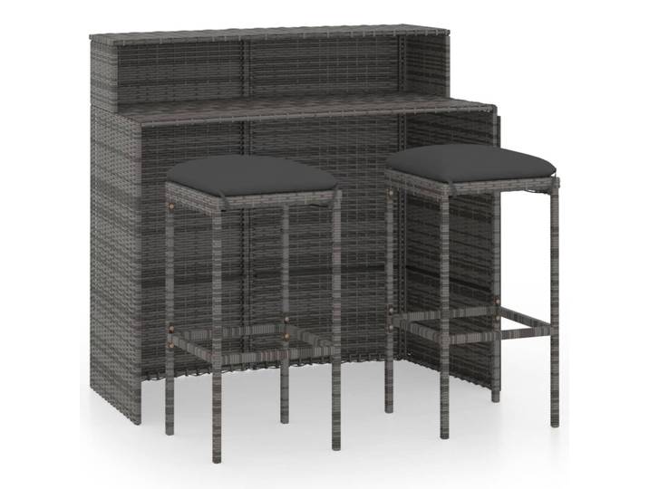 vidaXL Ensemble bar de jardin 3 pièces avec coussins Gris