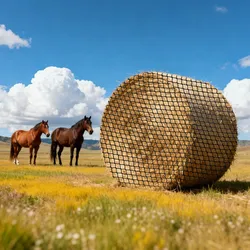 VEVOR Rundballen-Heunetz, 1,5x1,5x1,5 m, 42x42 mm Maschenweite, PE-Material, knotenloses Design, mit Kabelbindern, Nadelschiffchen, Reparaturschnur & Aufbewahrungsbeutel, Futtersparnetz für Pferde