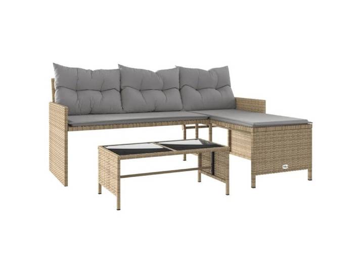 2025 Remise Canapé d'angle extérieur Canapé de jardin table et coussins en forme de L mélange beige - 1parcel SJ5595834