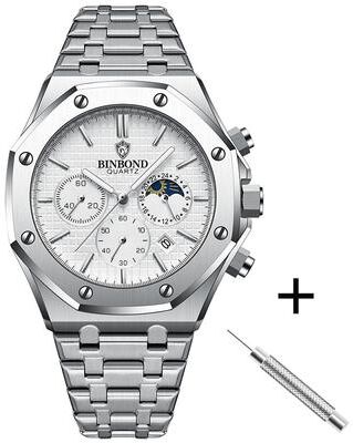 Youfap Market Luxury Waterproof Stainless Steel Watch, Luminous Wristwatch For Men silver