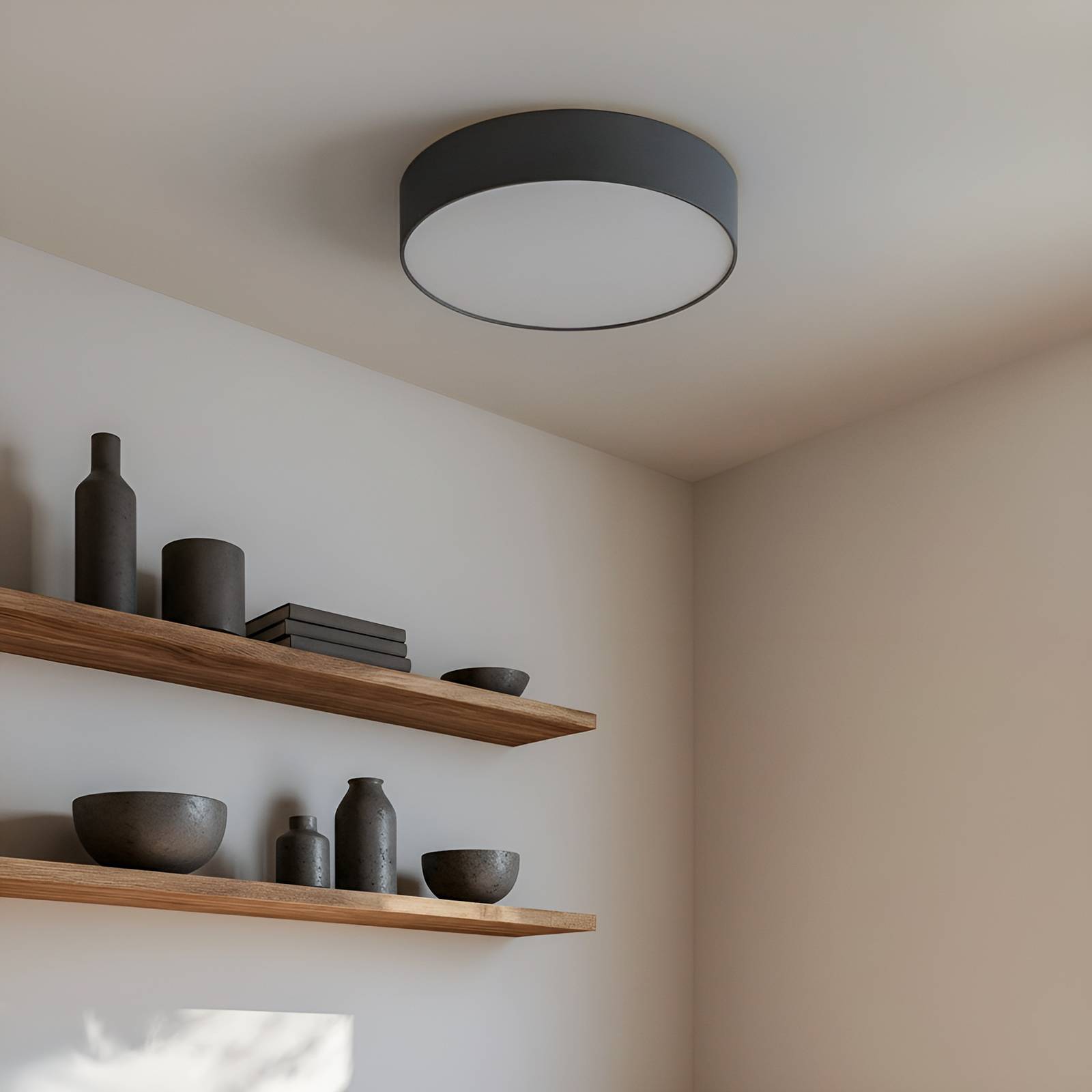 Deckenlampe Sebatin Lindby, dimmbar, alu / grau / zink, für Schlafzimmer, Textil / Stoff / Seide, Modern, Deckenlampe
