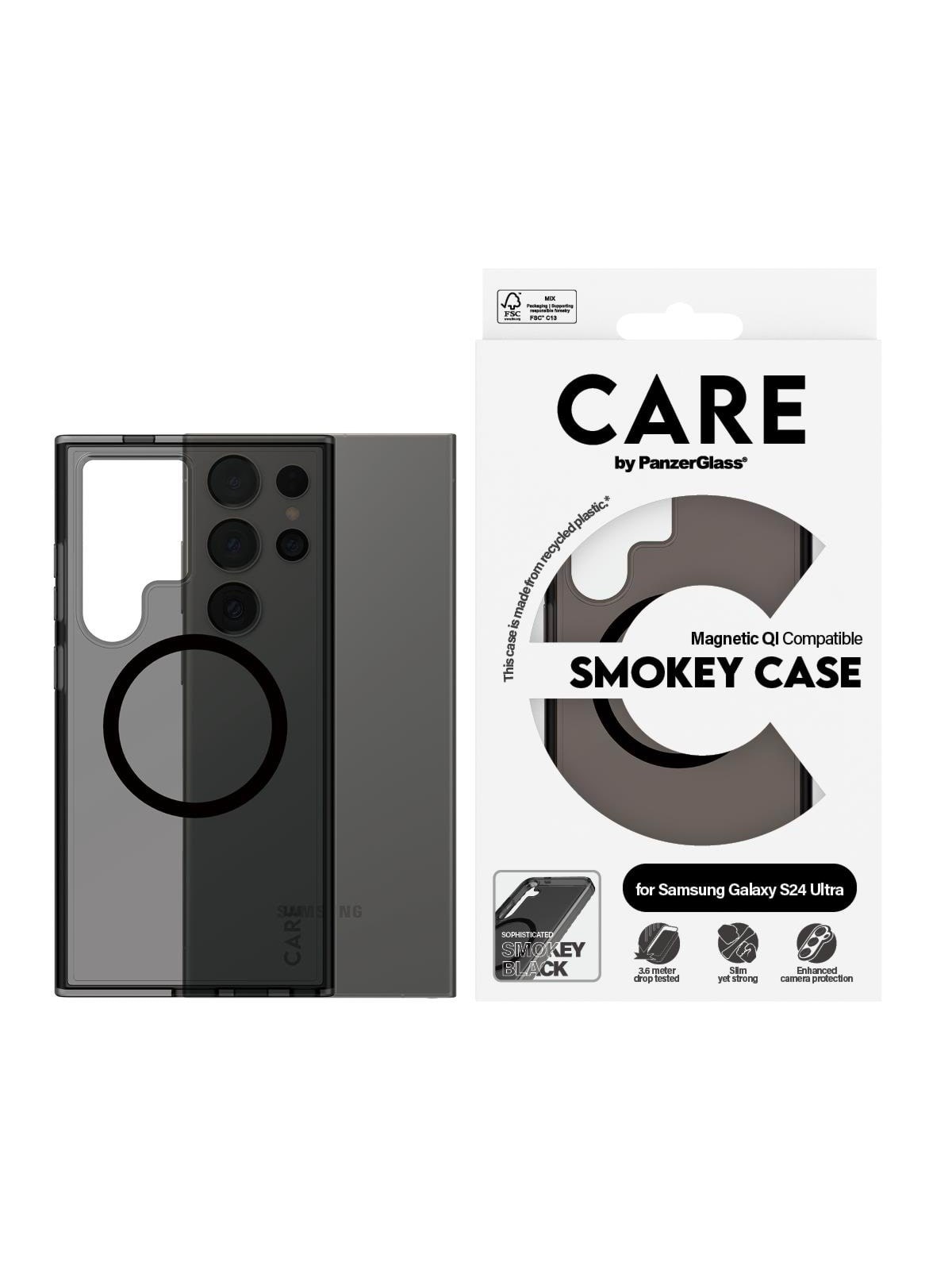 CARE by PanzerGlass Flagship Case Urban Combat Smokey w. Black QI Compatible Samsung Galaxy S24 Ultra