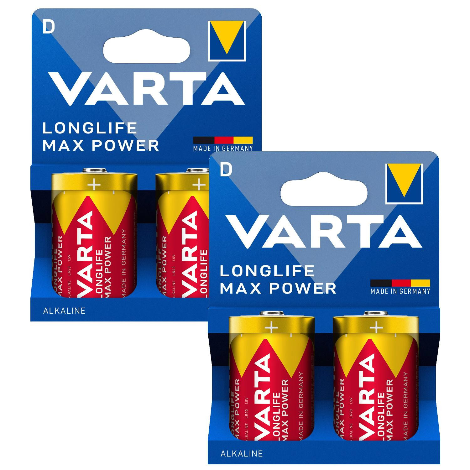 4x Varta Longlife Max Power R20 D batterijen