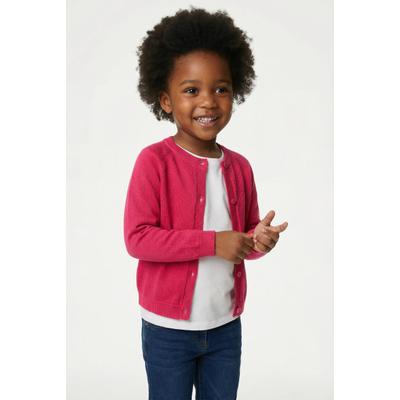 Strickjacke HAPPY GIRLS, Mädchen, Gr. 122, pink, Strick, Obermaterial: 100% Baumwolle, unifarben, regular fit hüftlang, Rundhals, Raglanärmel Strickbündchen, Strickjacken Strickjacke, mit hochwertigem Strickmuster im vorderen Brustbereich