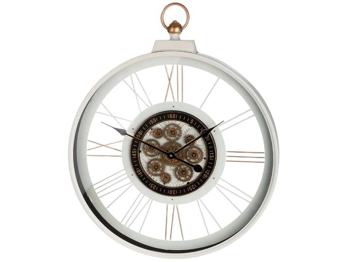 Wanduhr GILDE Wanduhr rund Kello weiss H. 73 cm , silber (weiß), B:60cm H:73cm T:8cm, Wanduhren, Wanduhr