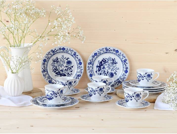 Kaffeeservice Flora Zwiebel 18-teilig Multicolor/Weiß/Blau