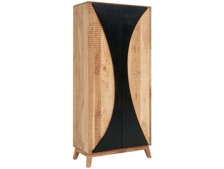 Landscape Mehrzweckschrank, Schwarz, Akaziefarben, Holz, Akazie,Akazie, vollmassiv,vollmassiv, Holz, 4 Fächer, 85x185x42 cm, stehend, Waschküche, Mehrzweckschrank