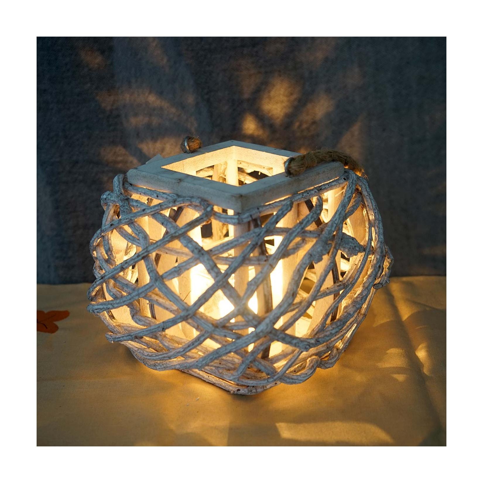 Hängelaterne 40cm, Windlicht Kerzenhalter mit Glaseinsatz 8cm, weiß-grau