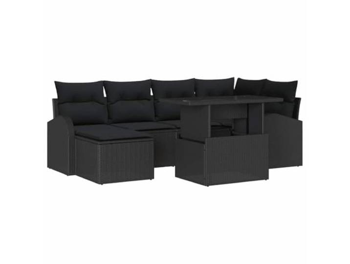 Garten-Sofa Set aus Polyrattan 7 tlg. Schwarz Modular Ecksofa Schwarzes Polyrattan, 7 Module, Polyesterkissen, Stahlrahmen, UV-Beständig, einfache Montage