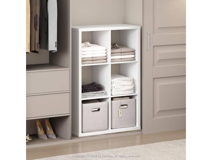Furinno Cubic Offenes Rückwand-Multifunktionsregal für Kleidung & Schrankaufbewahrung, 6-Fächer, Weiß