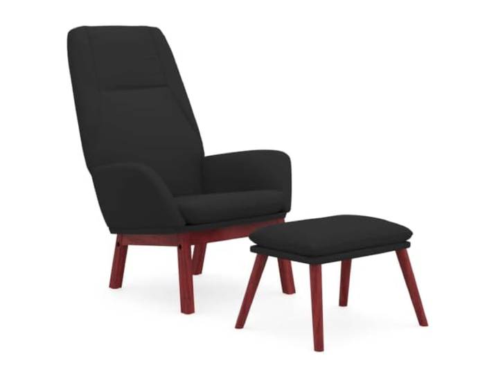 Relaxsessel mit Hocker Schwarz Stoff Massives Kautschukholz,Metalgestell,atmungsaktiver Stoff,kompaktes Design,zusätzliche Sitzgelegenheit