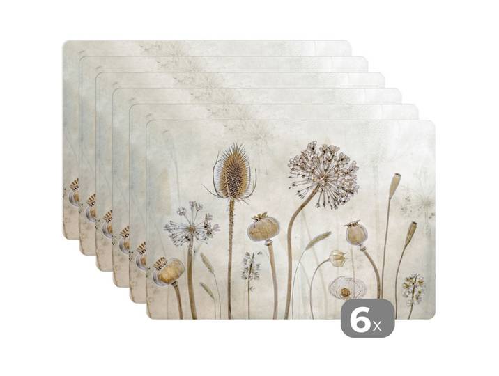 PLATZSETS 6er-Set Blumen - Aquarell - Stilleben - Braun - Vintage 45x30 cm Tischset