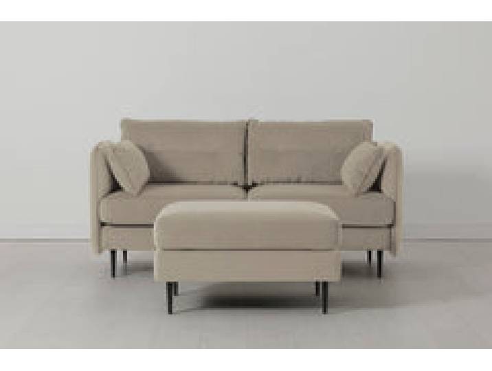Model 19 Zweisitzer-Sofa mit Polsterhocker, Knochenweiß