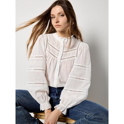 Spitzenbluse APRICOT "Spitzenbluse mit Rüschen", Damen, Gr. S (36), weiß, gewebt, Obermaterial: 100% Baumwolle CO., uni, Modern, Ungefüttert, Blusen Spitzenbluse, Spitze