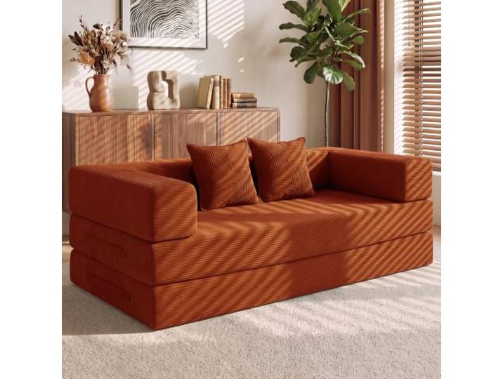 Vipbear Schlafsofa 200cm Breit,Boneless Couch mit Schlaffunktion 3 Sitzer 5-in-1 Umwandelbar Boneless sofa, Bodensofa Schlafcouch,Cloud Modulares Sofa Bed für Wohnzimmer Schlafzimmer Lounge,Orange