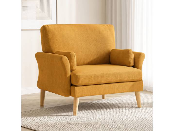 HOMCOM Fauteuil Velours Surdimensionné Bois Salon Chambre Jaune