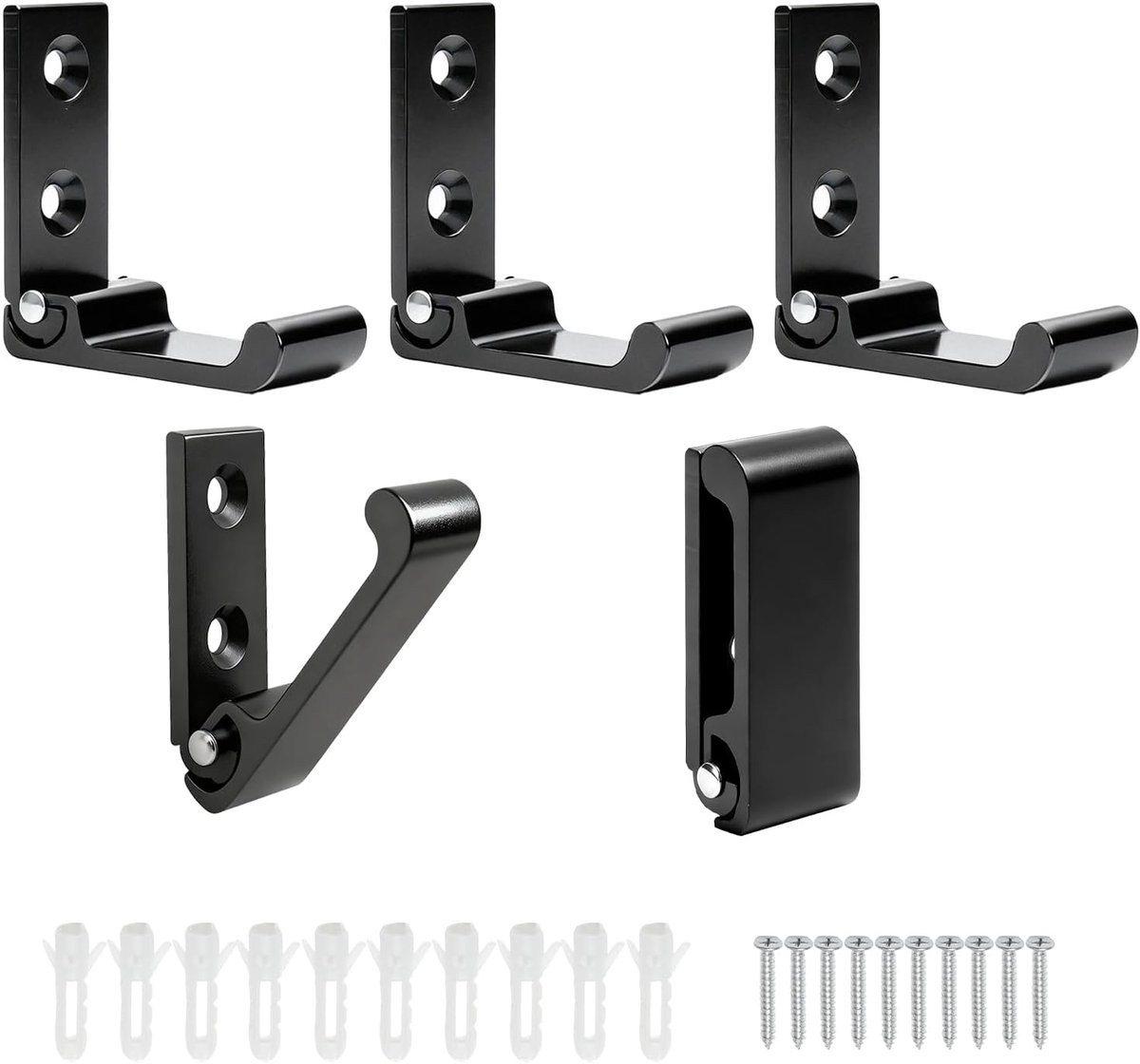 Dailygoods Wandhaak 5 stuks - Zwart aluminium - Opvouwbare klaphaken voor badkamer, hal of keuken