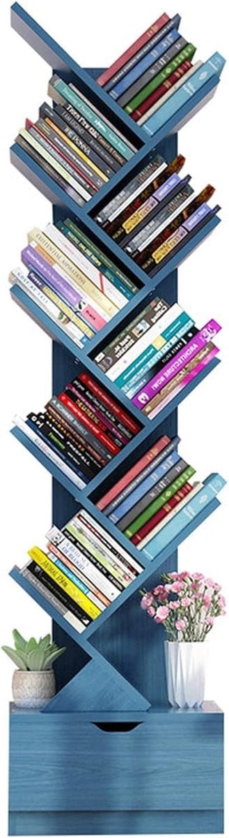 Boekenkast Boom - Rustiek Blauw - Compact Opbergrek met 10 Planken