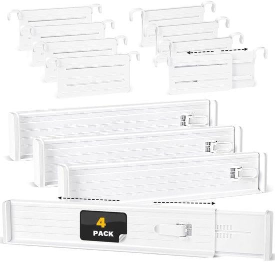 Allecto Plus 12-delige witte ladeverdeler set met verstelbare scheidingsstangen voor de badkamer en keuken