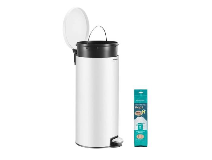 Mülleimer rund 30 L mit Pedal Wolkenweiss