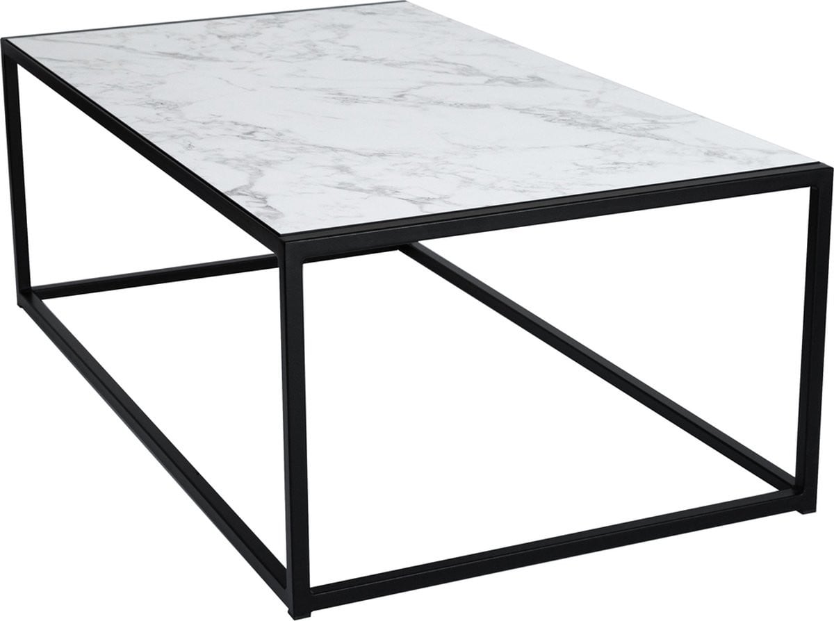 MYOP Interiors Salontafel Industrieel Zwart Metaal en Wit Marmer B/D/H: 115 x 65 x 41,3 cm