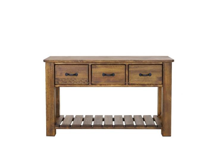 Seart Konsolentisch aus Massivholz Rustyk, Dunkelbraun, Holz, Echtholz,Kiefer, 3 Schubladen, 42x78x130 cm, Wohnzimmer, Wohnzimmertische, Konsolentische